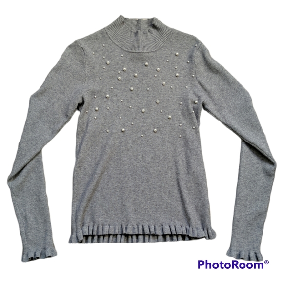 LAST CHANCE! Buffalo Grey Long Sleeve Pearl Turtleneck Sweater Medium - Picture 1 of 4